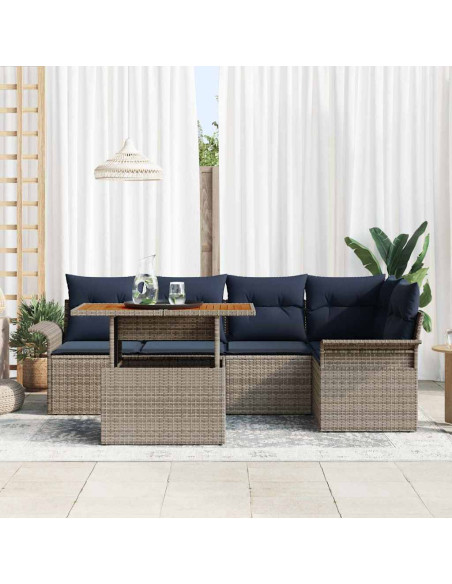 Set Divano da Giardino 6 pz Grigio e Blu Navy polyrattan