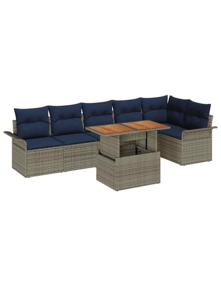 Set Divano da Giardino 7 pz Grigio e Blu Navy polyrattan