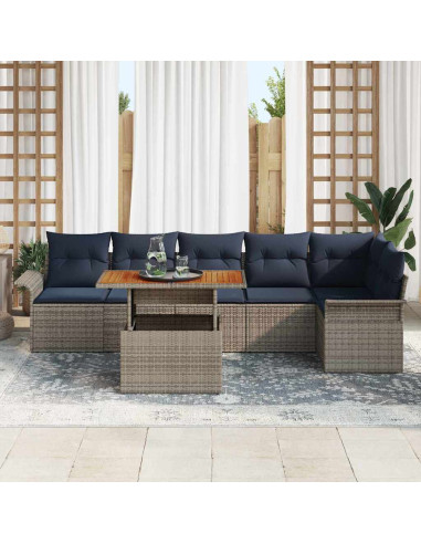Set Divano da Giardino 7 pz Grigio e Blu Navy polyrattan