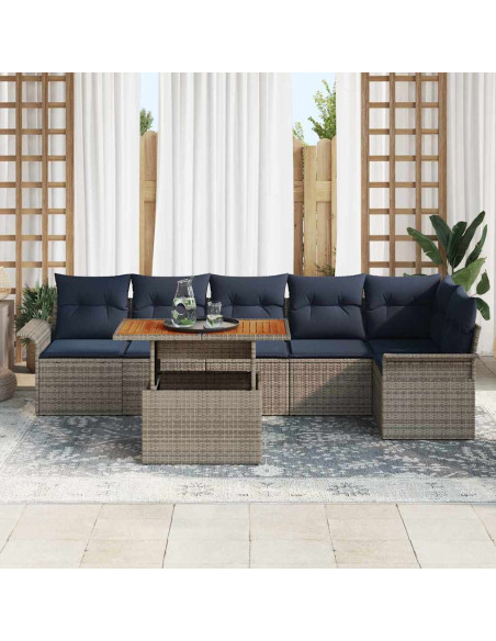 Set Divano da Giardino 7 pz Grigio e Blu Navy polyrattan