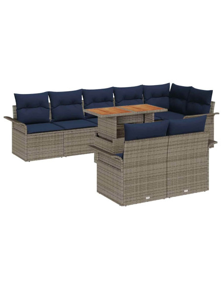 Set Divano da Giardino 9 pz grigio e blu navy