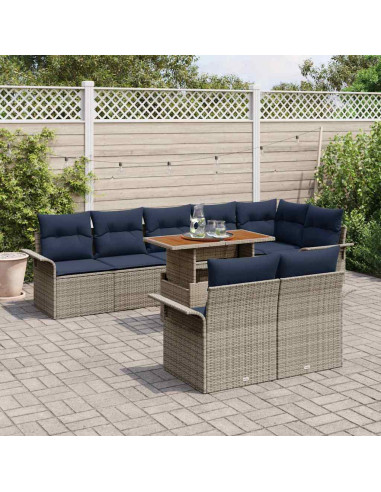 Set Divano da Giardino 9 pz grigio e blu navy