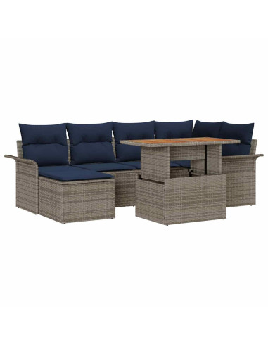 Set Divano da Giardino 7 pz grigio e blu navy