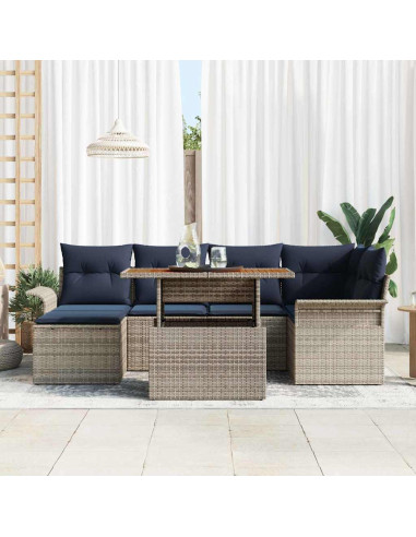 Set Divano da Giardino 7 pz grigio e blu navy