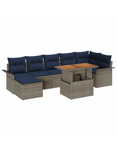 Set Divano da Giardino 8 pz Grigio e Blu Navy polyrattan