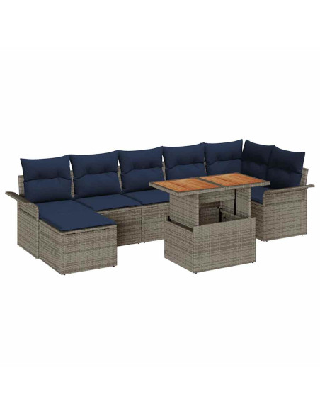 Set Divano da Giardino 8 pz Grigio e Blu Navy polyrattan