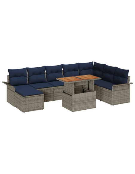 Set Divano da Giardino 9 pz grigio e blu navy
