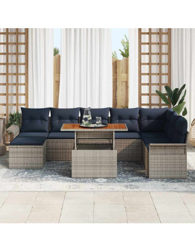 Set Divano da Giardino 9 pz grigio e blu navy