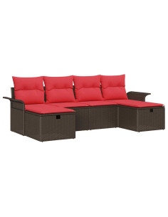 Set Divano da Giardino 6 pz Marrone e Rosso polyrattan 2