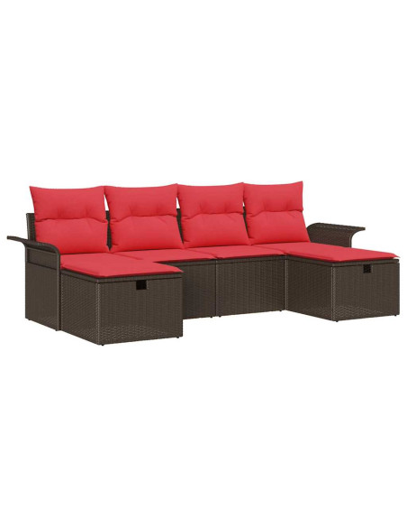 Set Divano da Giardino 6 pz Marrone e Rosso polyrattan