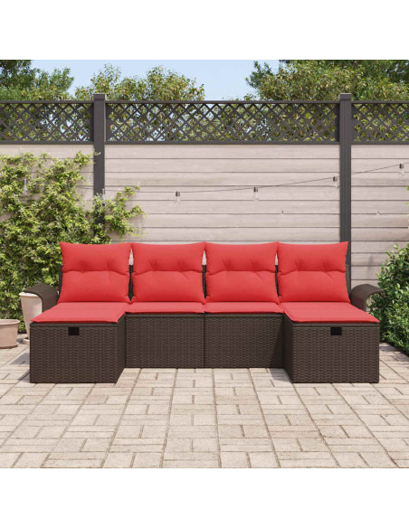 Set Divano da Giardino 6 pz Marrone e Rosso polyrattan