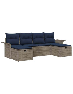 Set Divano da Giardino 6 pz Grigio e Blu Navy polyrattan 2
