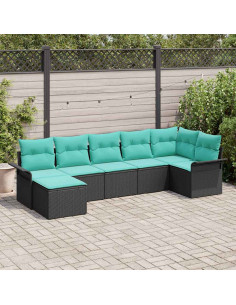 Set Divano da Giardino 7 pz Nero polyrattan