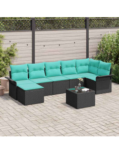 Set Divano da Giardino 8 pz Nero polyrattan