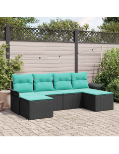 Set Divano da Giardino 6 pz Nero Poly Rattan