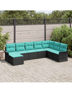 Set Divano da Giardino 8 pz Nero Poly Rattan