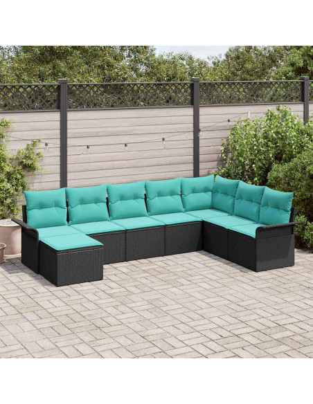 Set Divano da Giardino 8 pz Nero Poly Rattan