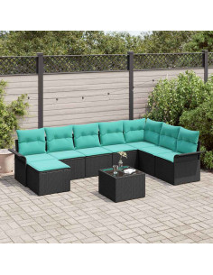Set Divano da Giardino 9 pz Nero Poly Rattan