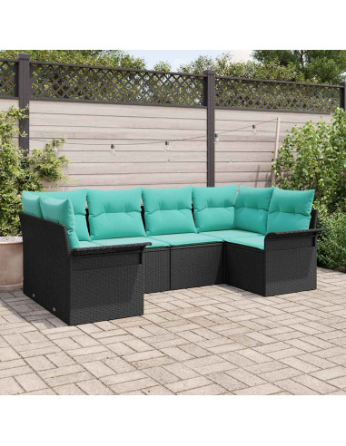 Set Divano da Giardino 6 pz Nero Poly Rattan