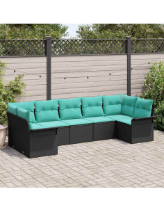 Set Divano da Giardino 7 pz Nero Poly Rattan