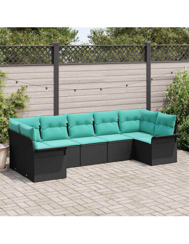 Set Divano da Giardino 7 pz Nero Poly Rattan