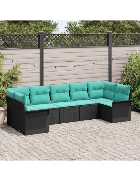 Set Divano da Giardino 7 pz Nero Poly Rattan