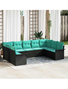 Set Divano da Giardino 9 pz Nero polyrattan