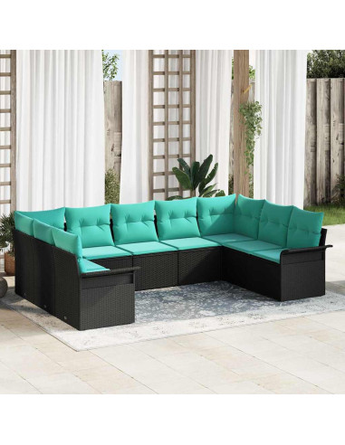 Set Divano da Giardino 9 pz Nero polyrattan