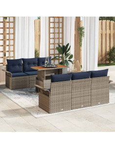 Set Divano da Giardino 7 pz Grigio e Blu Navy polyrattan