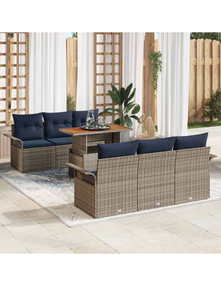 Set Divano da Giardino 7 pz Grigio e Blu Navy polyrattan