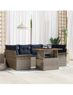 Set Divano da Giardino 7 pz grigio e blu navy