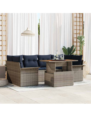 Set Divano da Giardino 7 pz grigio e blu navy