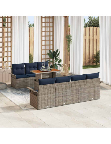 Set Divano da Giardino 8 pz grigio e blu navy