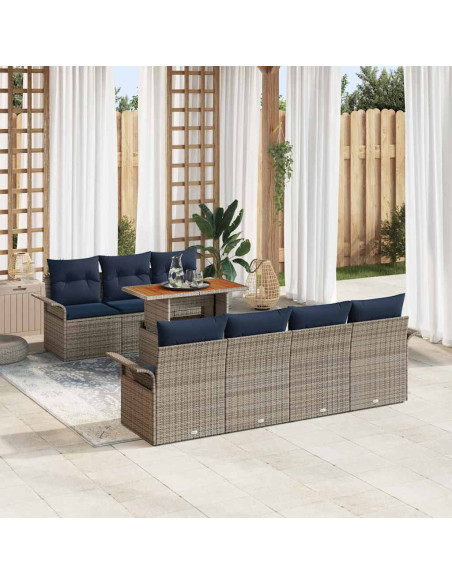 Set Divano da Giardino 8 pz grigio e blu navy
