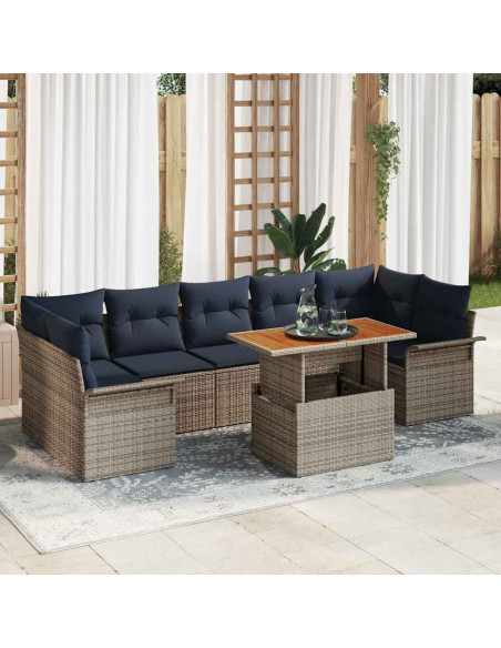 Set Divano da Giardino 8 pz Grigio e Blu Navy polyrattan