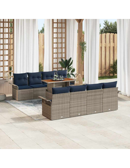 Set Divano da Giardino 7 pz grigio e blu navy