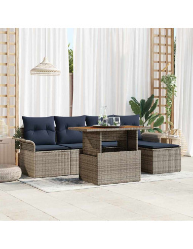Set Divano da Giardino 6 pz grigio e blu navy