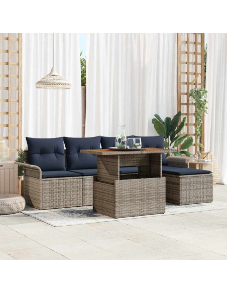 Set Divano da Giardino 6 pz grigio e blu navy