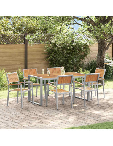 Set da Pranzo per Giardino 7 pz Grigio Legno di Acacia Massello