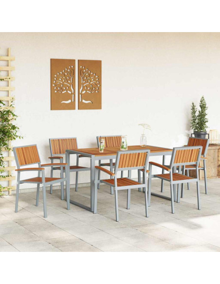 Set da Pranzo per Giardino 7 pz Grigio Legno di Acacia Massello