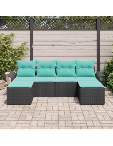 Set Divano da Giardino 6 pz Nero Poly Rattan