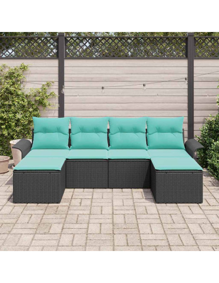 Set Divano da Giardino 6 pz Nero Poly Rattan