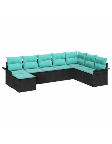 Set Divano da Giardino 8 pz Nero Poly Rattan