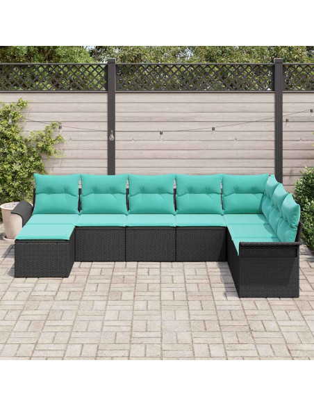 Set Divano da Giardino 8 pz Nero Poly Rattan