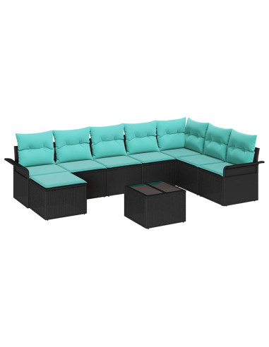 Set Divano da Giardino 9 pz Nero Poly Rattan