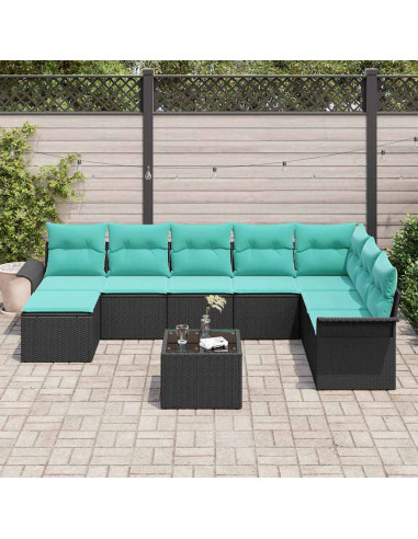 Set Divano da Giardino 9 pz Nero Poly Rattan