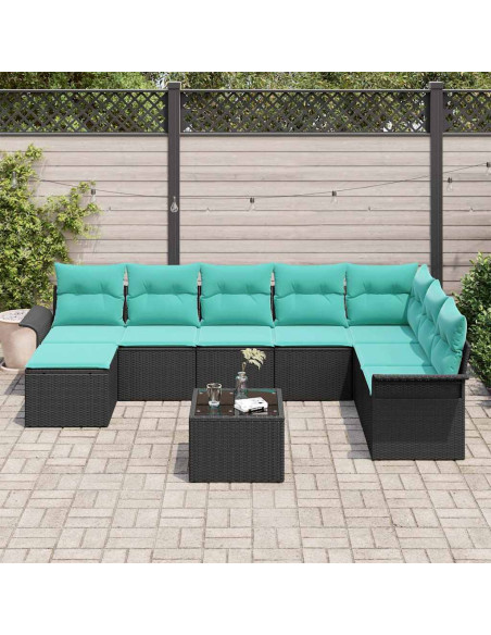 Set Divano da Giardino 9 pz Nero Poly Rattan