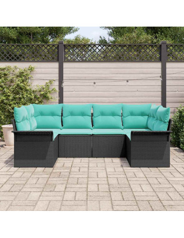 Set Divano da Giardino 6 pz Nero Poly Rattan