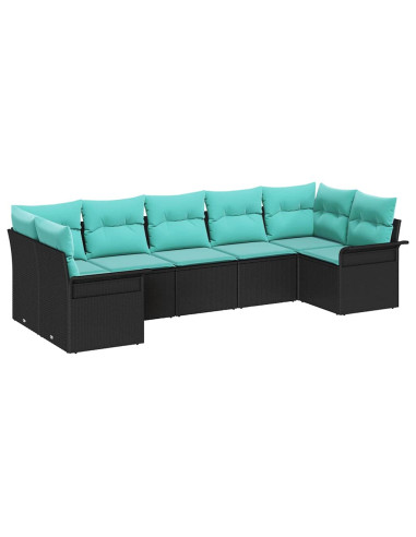 Set Divano da Giardino 7 pz Nero Poly Rattan