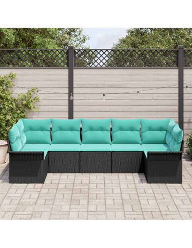 Set Divano da Giardino 7 pz Nero Poly Rattan